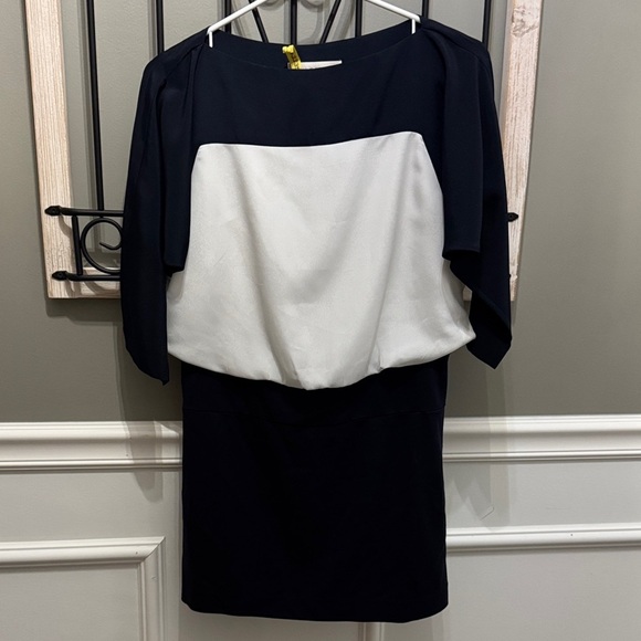 LOFT Dresses & Skirts - LOFT Ann Taylor Dark Blue and Cream Long Sleeve mini Dress 0P